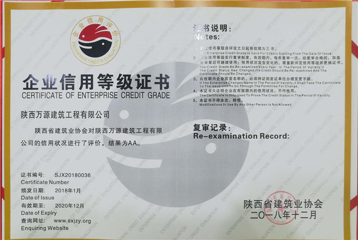 （18年）AA等級證書